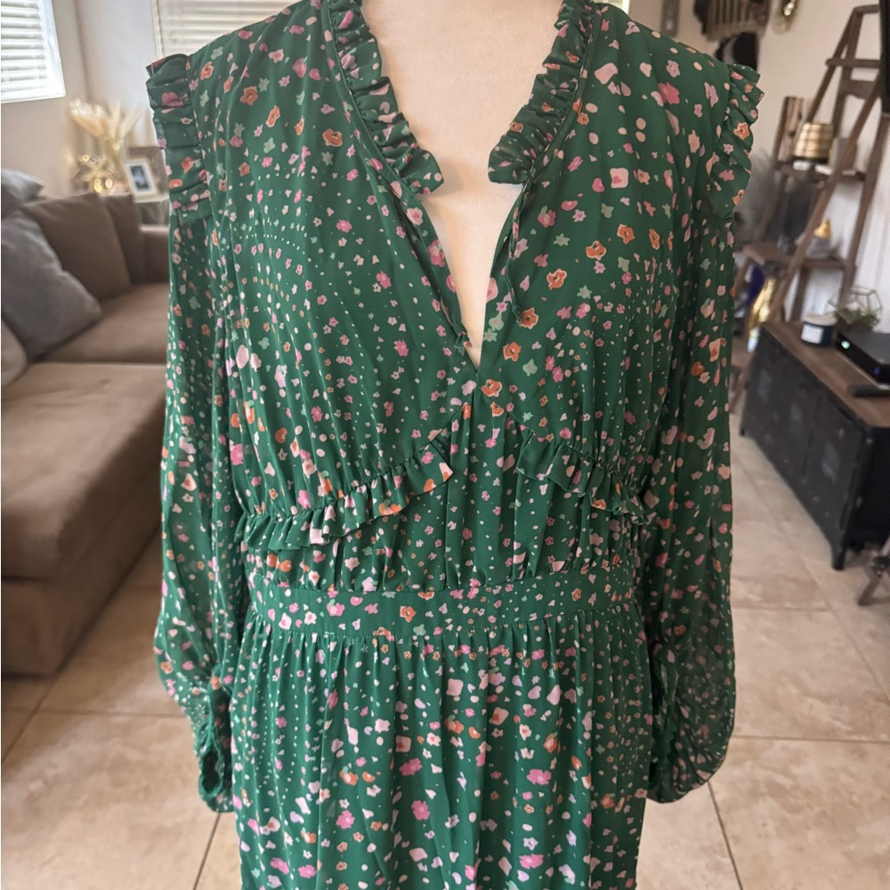 Green Floral Ruffle Dress